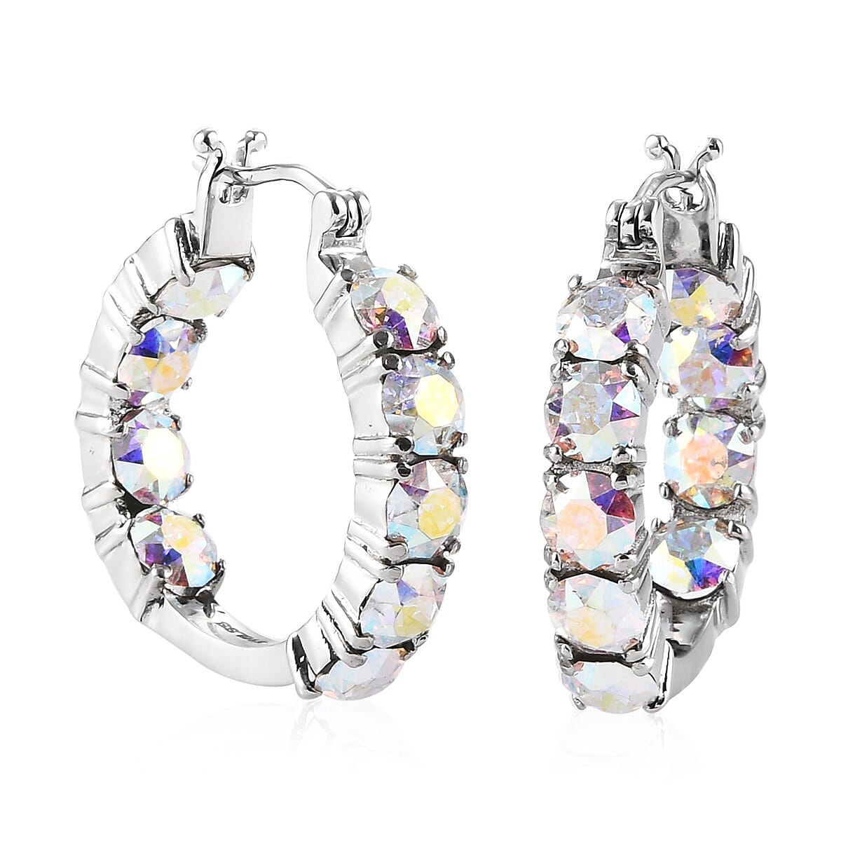 Aurora Borealis Crystal Hoop Earrings in Stainless Steel