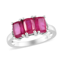 Niassa Ruby (FF) and Diamond 3 Stone Ring in Platinum Over Sterling Silver (Size 8.0) 2.50 ctw