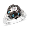 Galatea Pearl Collection Tahitian Pearl Carved and White Zircon Enameled Ring in Rhodium Over Sterling Silver (Size 7.0) - Sticky add to cart bar