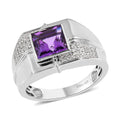 Uruguayan Amethyst and White Zircon Men's Ring in Platinum Over Sterling Silver (Size 12.0) 3.15 ctw - Sticky add to cart bar