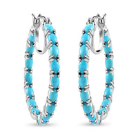 6.60 ctw Natural Arizona Sleeping Beauty Turquoise Inside Out Hoop Earrings in Platinum Over Sterling Silver
