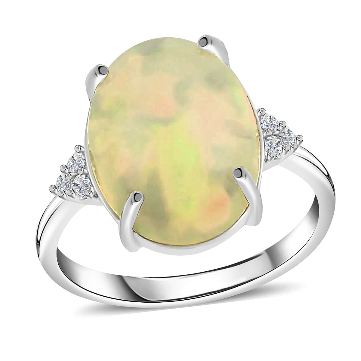 Certified & Appraised ILIANA 18K White Gold AAA Ethiopian Welo Opal and Diamond G-H SI Ring 4.85 Grams 7.10 ctw