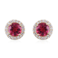 ILIANA 2.15 ctw AAA Ouro Fino Rubellite and Diamond G-H SI Stud Earrings in 18K Yellow Gold 2.12 Grams