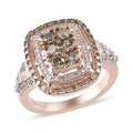 Natural Champagne and White Diamond Cocktail Cushion Shape Ring in Vermeil Rose Gold Over Sterling Silver 1.00 ctw (Del. in 8-10 Days) - Sticky add to cart bar
