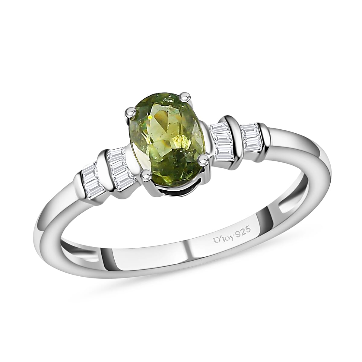 Ambanja Champagne Demantoid Garnet and Diamond Ring in Platinum Over Sterling Silver 1.00 ctw
