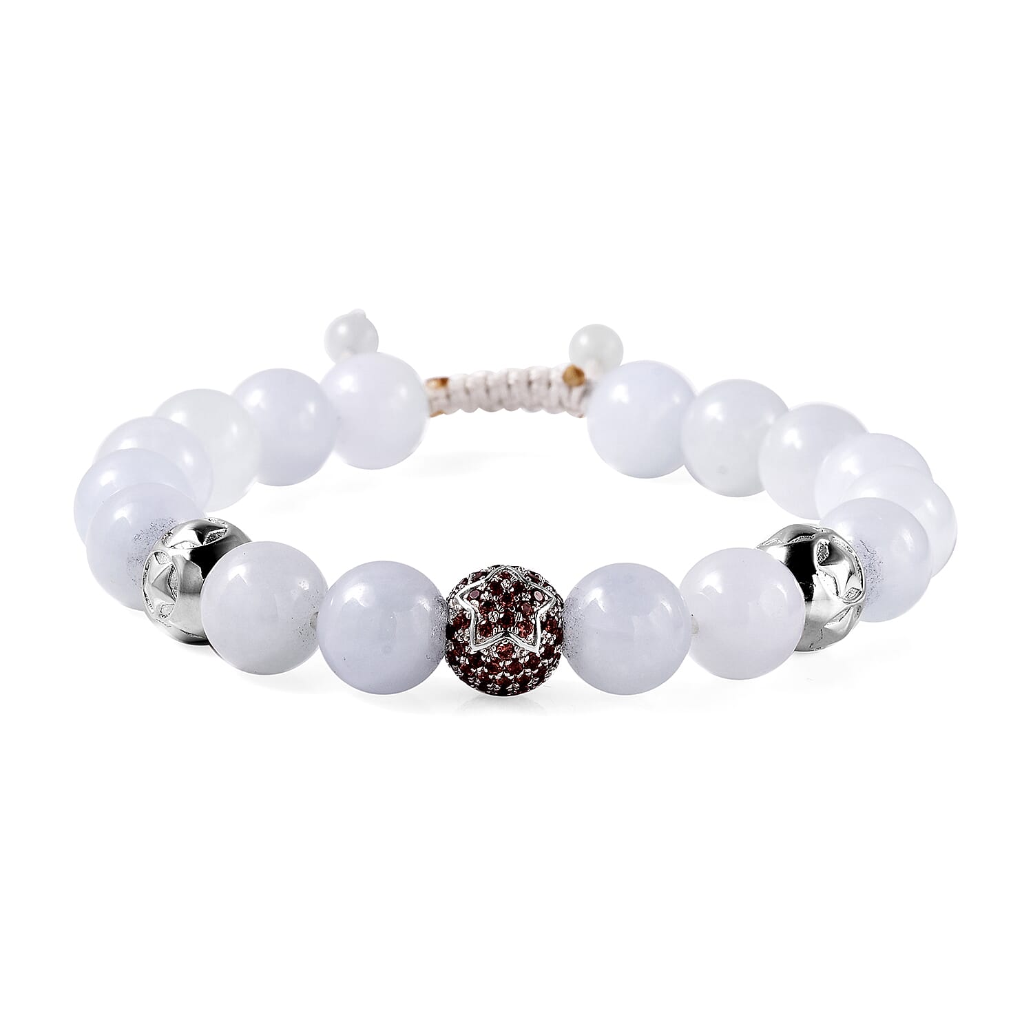 White Jade and Champagne Zircon Beaded Bolo Bracelet in Rhodium Over Sterling Silver 151.25 ctw