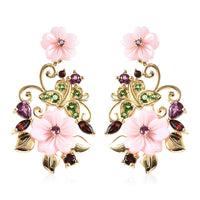 JARDIN COLLECTION 1.50 ctw Pink Mother of Pearl and Multi Gemstone Flower Drop Earrings in Vermeil Yellow Gold Over Sterling Silver