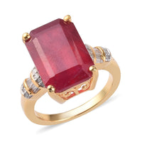 10.60 ctw Niassa Ruby and Diamond Ring in Vermeil Yellow Gold Over Sterling Silver