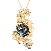 Galatea Pearl Collection Tahitian Cultured Pearl Dragon Pendant Necklace (18 In) in Vermeil YG Over Sterling Silver
