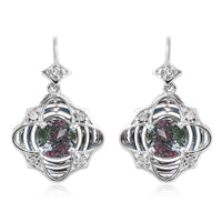 Galatea DavinChi Cut Collection 2.70 ctw Blue Topaz and Multi Gemstone Earrings in Rhodium Over Sterling Silver
