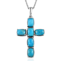 5.65 ctw Southhill Turquoise Cross Pendant Necklace 20 Inches in Platinum Over Sterling Silver
