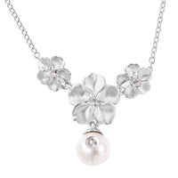 Galatea Gemstone in a Pearl Collection Freshwater Pearl and White Zircon Necklace 18 Inch in Rhodium Over Sterling Silver