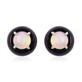 Ethiopian Welo Opal and Black Jade (D) Stud Earring in Rhodium Over Sterling Silver 11.50 ctw - Sticky add to cart bar