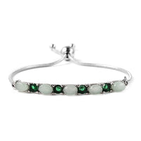 Green Aventurine and Simulated Green Diamond Bolo Bracelet in Stainless Steel 5.60 ctw