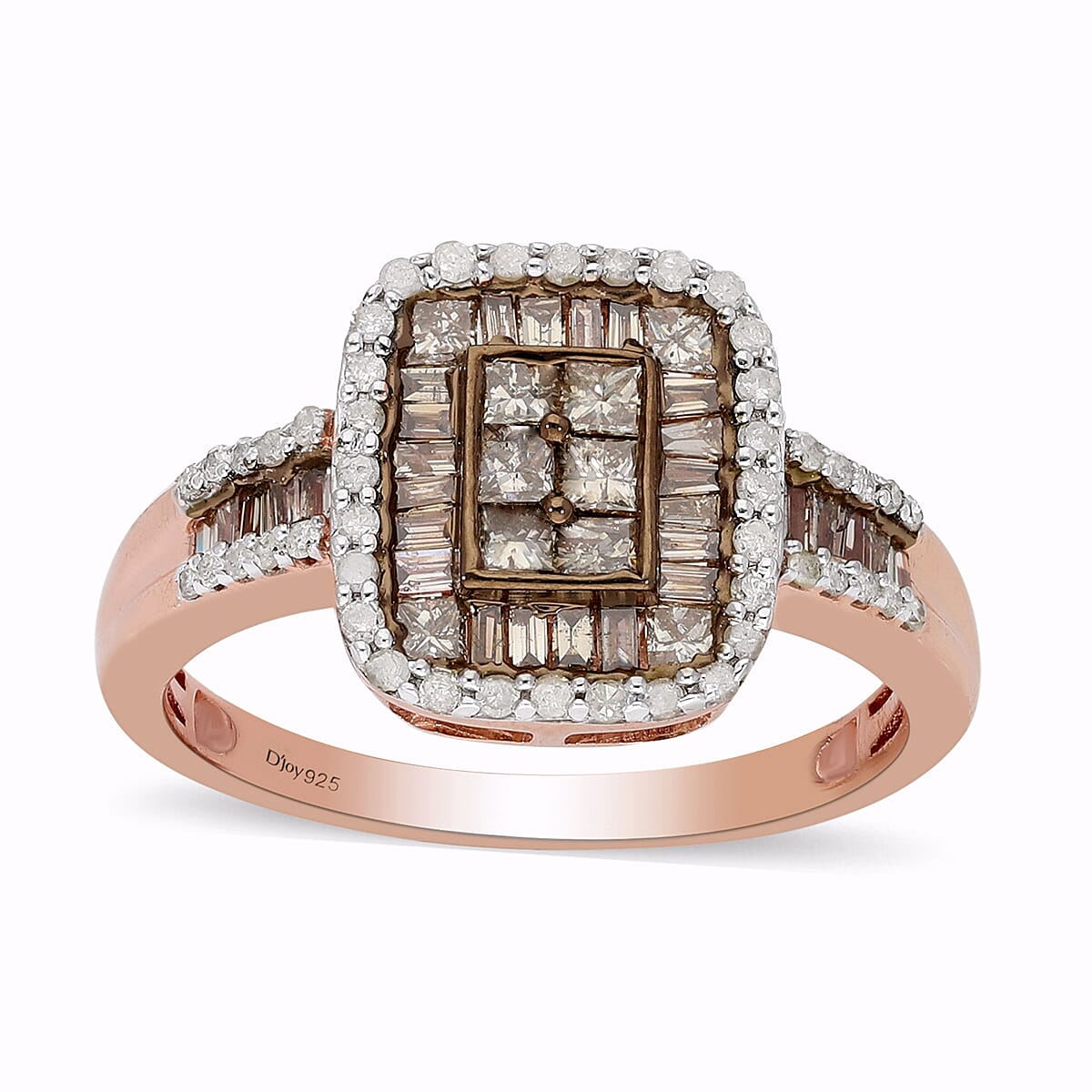 Natural Champagne and White Diamond Art Deco Ring