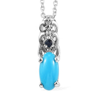 1.15 ctw Natural Arizona Sleeping Beauty Turquoise and Blue Sapphire Pendant Necklace 20 Inch in Platinum Over Sterling Silver