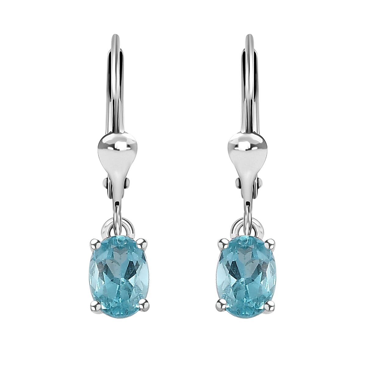 Premium Betroka Blue Apatite Solitaire Lever Back Earrings in Platinum Over Sterling Silver 1.00 ctw