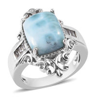 2.20 ctw Larimar Ring in Platinum Over Sterling Silver (Size 7.0) 7.46 Grams