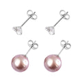 Set of 2 Purple Anhui Freshwater Cultured Pearl and Simulated Diamond Earrings in Rhodium Over Sterling Silver 1.50 ctw - Sticky add to cart bar