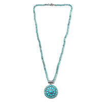 14.10 ctw Natural Arizona Sleeping Beauty Turquoise and Zircon Pendant Necklace (20 Inches) in Platinum Over Sterling Silver 11 Grams
