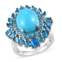 AMERICAN Natural Sleeping Beauty Turquoise (Oval 12x10 mm), Malgache Neon Apatite Cocktail Ring in Platinum Over Sterling Silver (Size 10.0) (7 g) 6.60 ctw