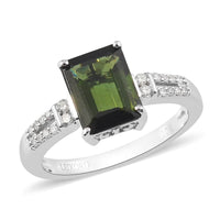 LUXORO 10K White Gold Premium Green Tourmaline and Diamond Ring (Size 7.0) 2.60 Grams 2.50 ctw