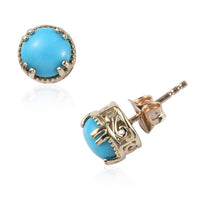 LUXORO 2.20 ctw Premium Natural Arizona Sleeping Beauty Turquoise Stud Earrings in 10K Yellow Gold