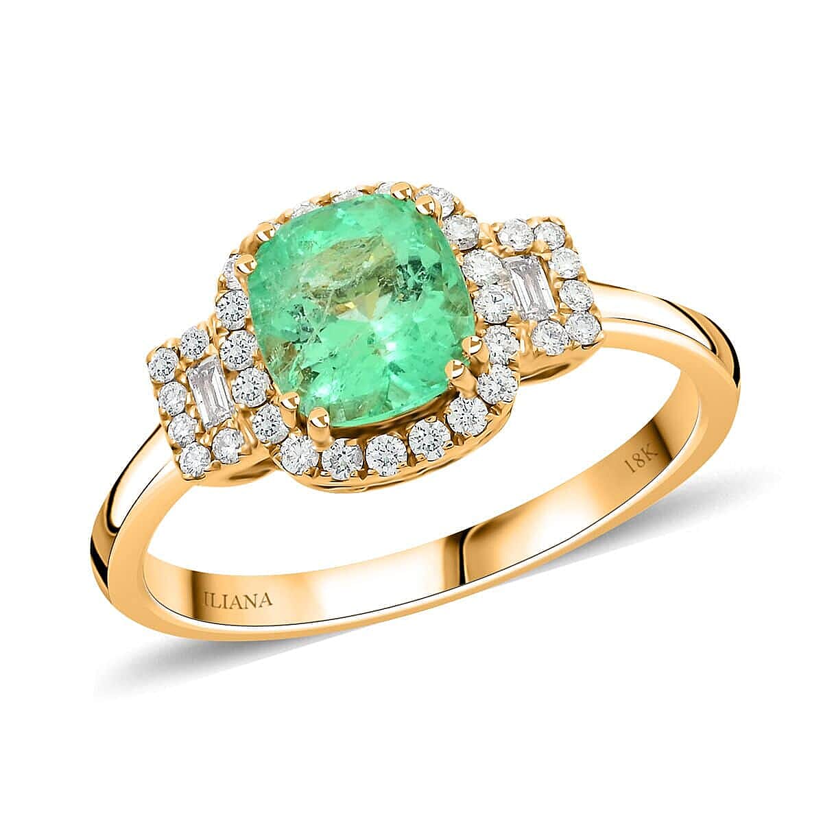One Of A Kind Certified & Appraised Iliana AAA Boyaca Colombian Emerald and G-H SI Diamond 1.55 ctw Ring in 18K Yellow Gold