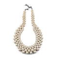 Gray Wooden Beaded & Cotton Cord Bib Necklace 20-22 Inches in Silvertone - Sticky add to cart bar