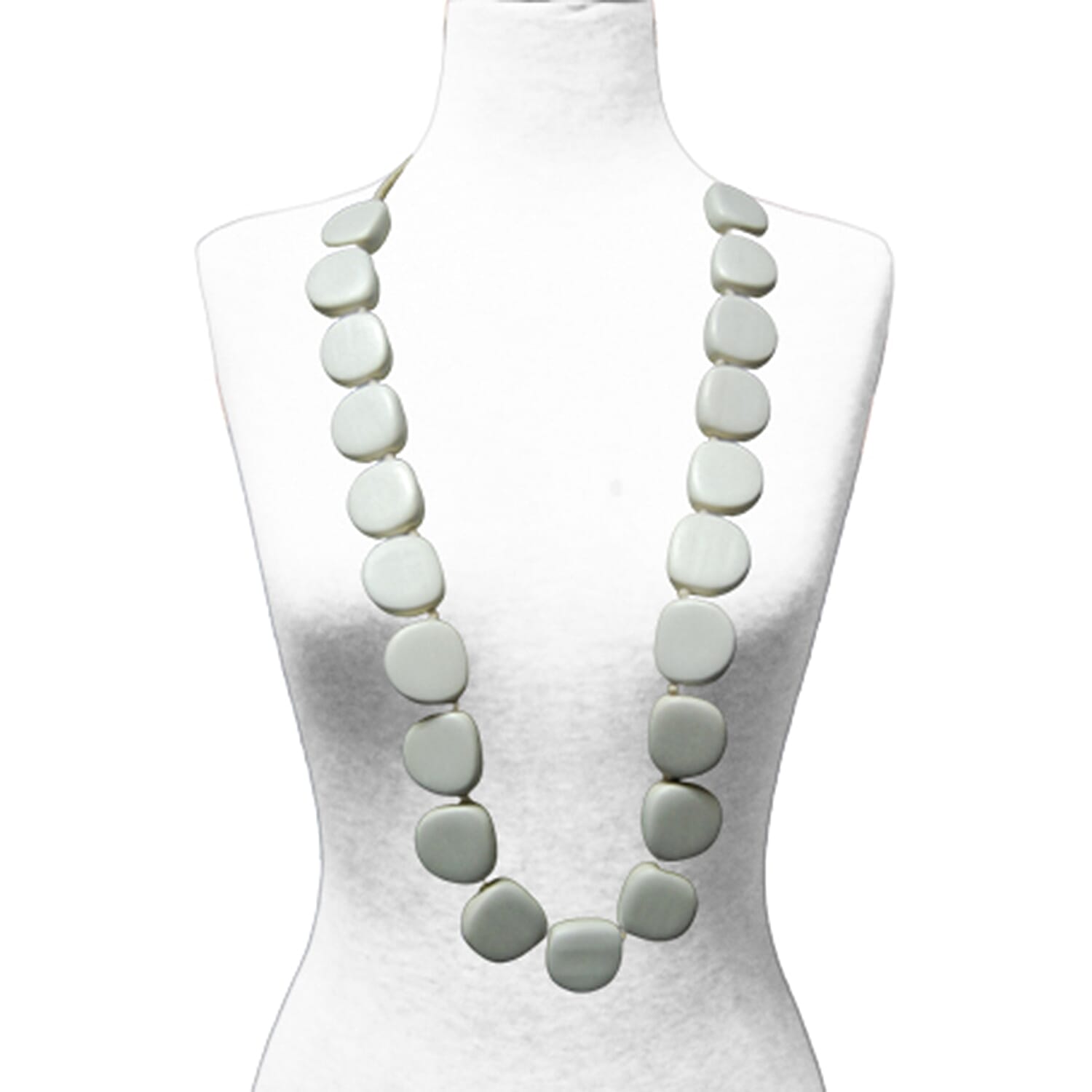 Limpet Blue Wooden Nuggets & Cotton Cord Long Necklace (38 Inches) (1)