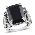 24.40 ctw Natural Thai Black Spinel and White Topaz Ring in Platinum Over Sterling Silver (Size 6.0) - Sticky add to cart bar