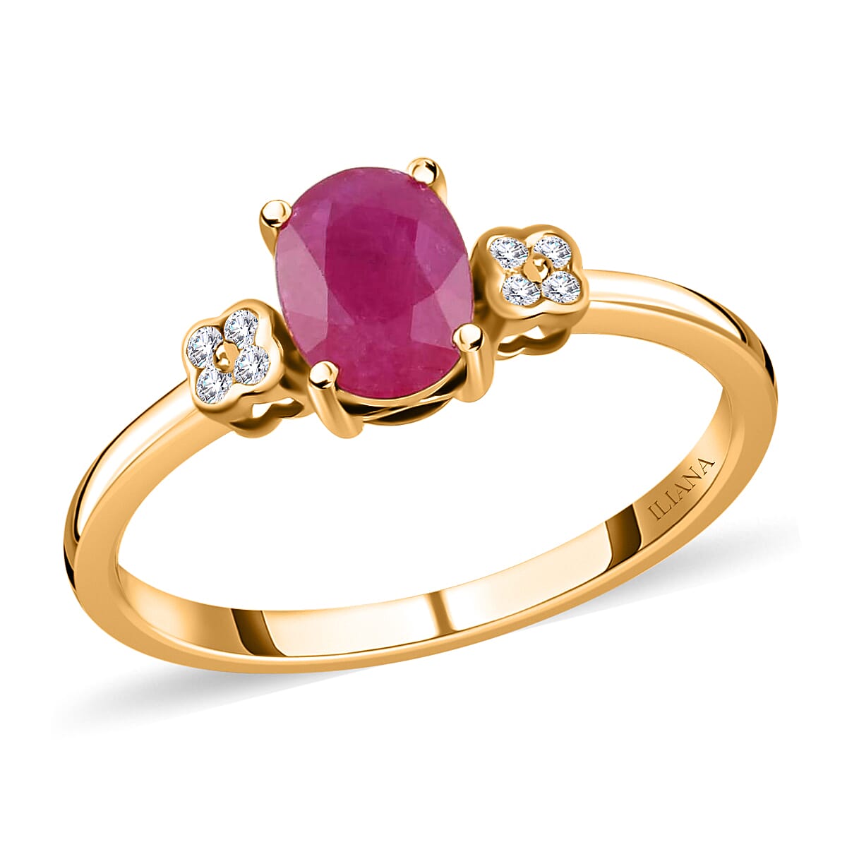 ILIANA 18K Yellow Gold AAA Royal Thai Ruby and G-H SI Diamond Ring 3.54 Grams 1.50 ctw