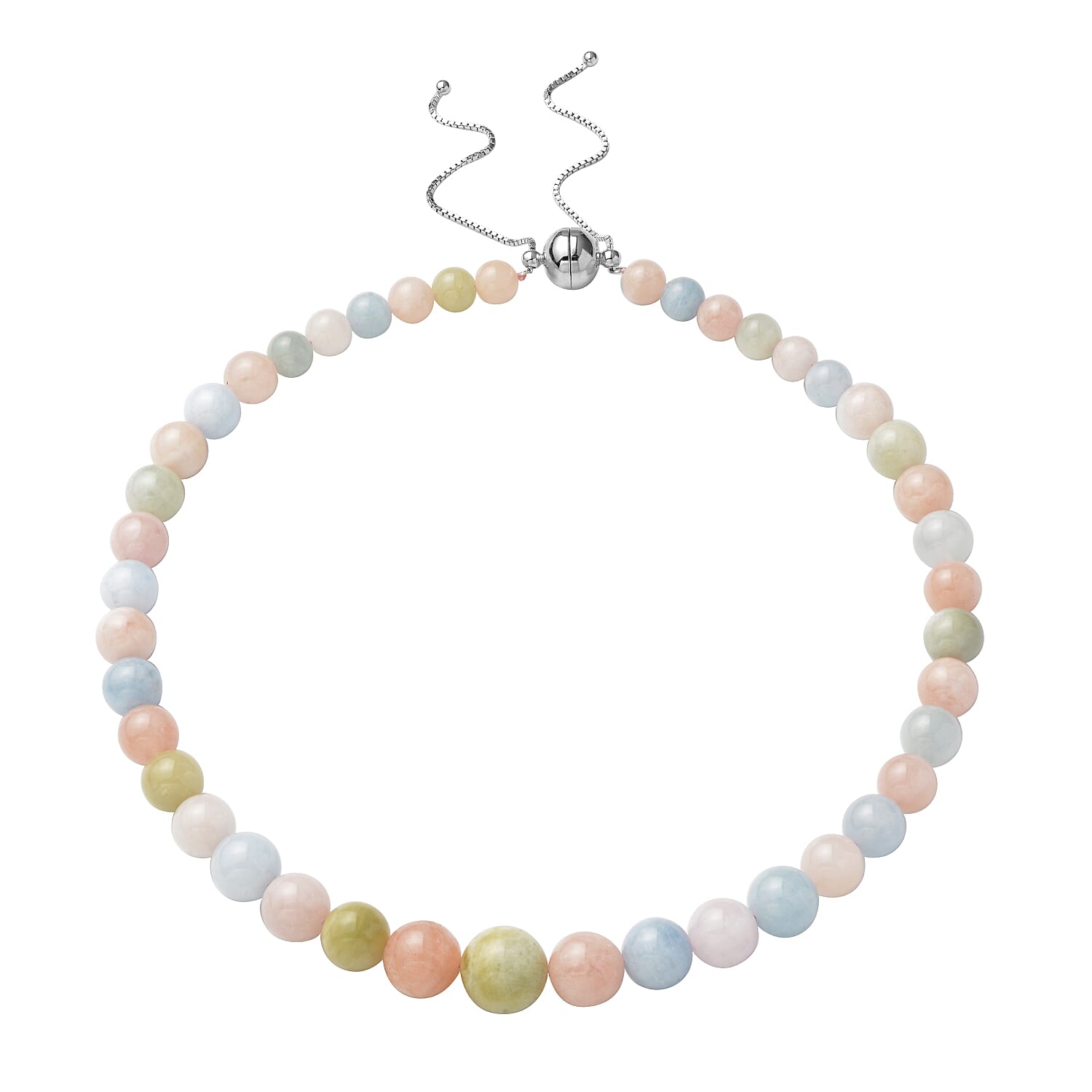 412.00 ctw Espirito Santo Aquamarine, Marropino Morganite, Heliodor Beads Necklace 18 Inch in Rhodium Over Sterling Silver with Magnetic Clasp