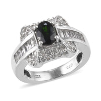 Natural Chrome Diopside and Zircon Ring in Platinum Over Sterling Silver 2.80 ctw