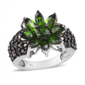 Natural Russian Diopside and Natural Thai Black Spinel Ring in Rhodium & Platinum Over Sterling Silver 2.60 ctw - Sticky add to cart bar
