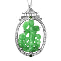 Green Jade (D) Carved, Chrome Diopside Lady in Garden with Sunflower Pendant Necklace 18 Inches in Rhodium Over Sterling Silver 21.15 ctw - Sticky add to cart bar