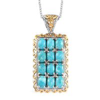 5.60 ctw Nevada Turquoise Pendant Necklace 20 Inch in Vermeil YG & Platinum Over Sterling Silver 7.70 Grams
