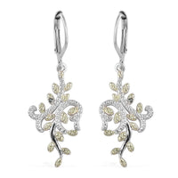 KARIS Green Diamond Accent Dangle Leafs Earrings in Rhodium & Platinum Bond