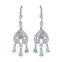 Espirito Santo Aquamarine, Zircon Dangle Earrings in Platinum Over Sterling Silver 5.00 ctw