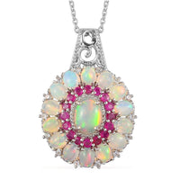 Ethiopian Welo Opal and Multi Gemstone Cocktail Pendant Necklace 20 Inches in Platinum Over Sterling Silver 5.80 ctw