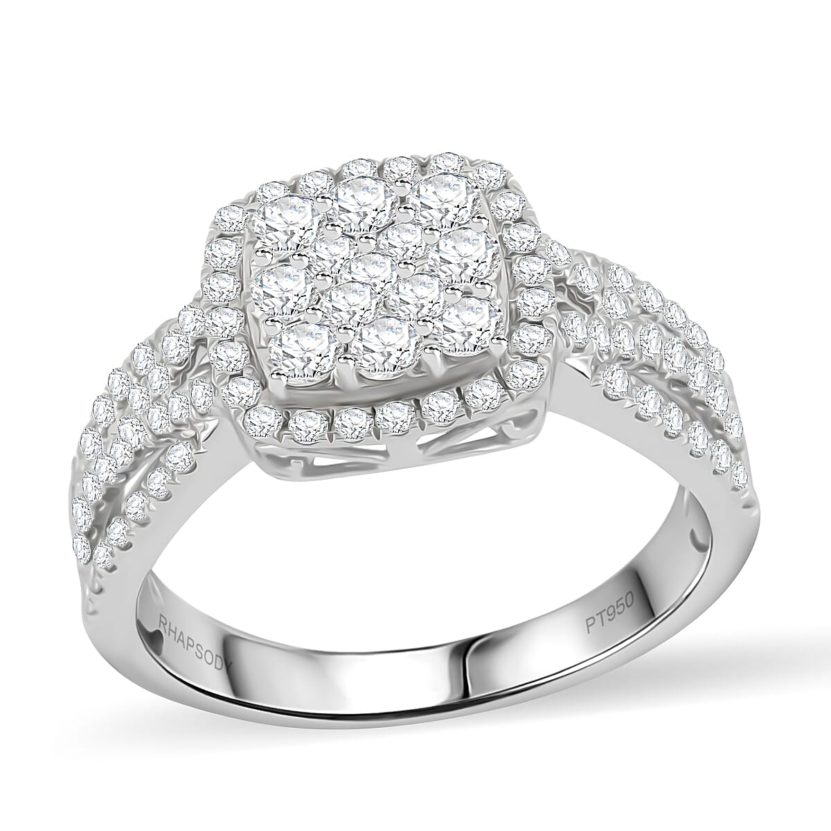 RHAPSODY IGI Certified 1.00 ctw Diamond E-F VS Cluster Ring in 950 Platinum (Size 10.0) 7.21 Grams