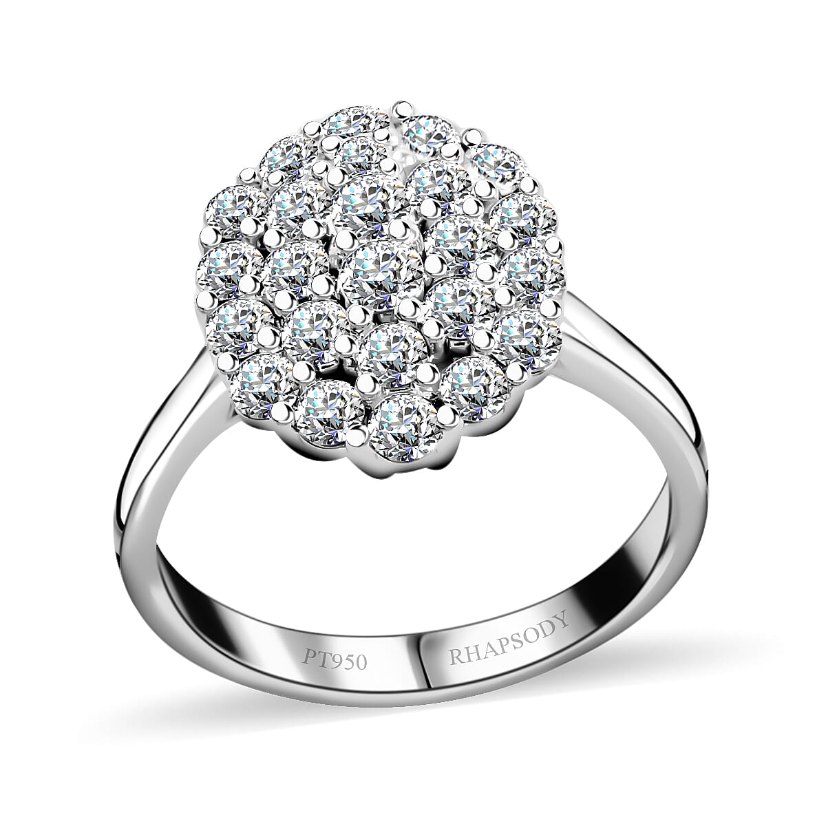 RHAPSODY 950 Platinum IGI Certified E-F VS Diamond Cluster Ring 7.50 Grams 1.00 ctw