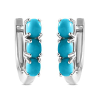 1.15 ctw Mexican Turquoise Hoop Earrings in Platinum Over Sterling Silver