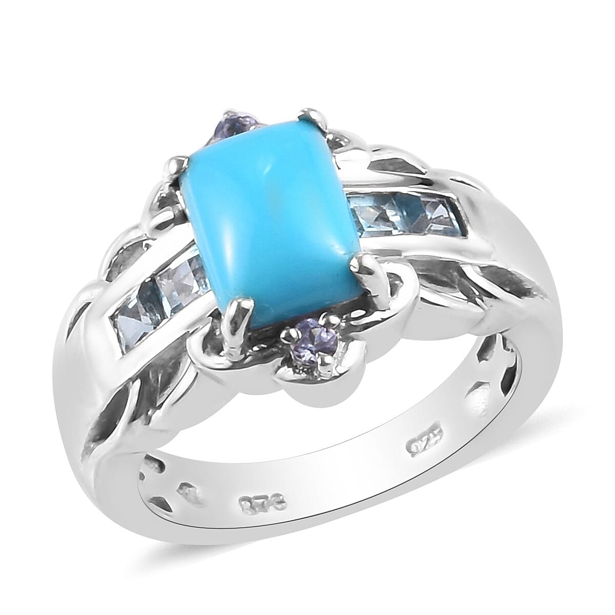 AMERICAN Natural Sleeping Beauty Turquoise and Multi Gemstone Ring in Platinum Over Sterling Silver 3.20 ctw