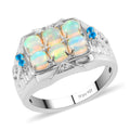 Premium Ethiopian Welo Opal and Multi Gemstone Men's Ring in Platinum Over Sterling Silver 7.25 Grams 1.40 ctw - Sticky add to cart bar