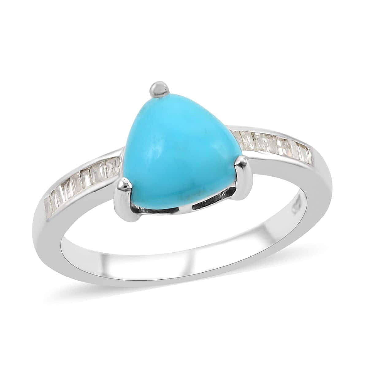 Sleeping Beauty Turquoise and Diamond Ring in Platinum Over Sterling Silver (Size 9.0) 1.35 ctw