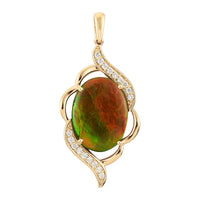 ILIANA 0.18 ctw AAA Canadian Ammolite and Diamond G-H SI Pendant in 18K Yellow Gold (3.48 g)