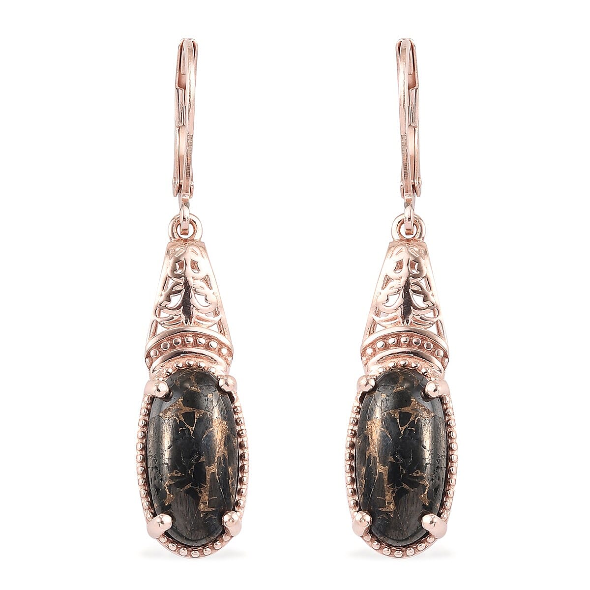 4.75 ctw Matrix Silver Shungite Earrings in 14K RG Over Copper & ION Plated RG Stainless Steel