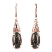 4.75 ctw Matrix Silver Shungite Earrings in 14K RG Over Copper & ION Plated RG Stainless Steel