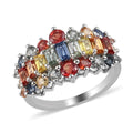 Multi Sapphire Cluster Ring in Platinum Over Sterling Silver (Size 10.0) 2.60 ctw - Sticky add to cart bar